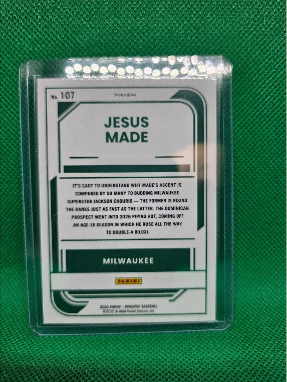 Jesus Made [Blue Velocity Optic] #107 - 2026 Panini Donruss - Brewers